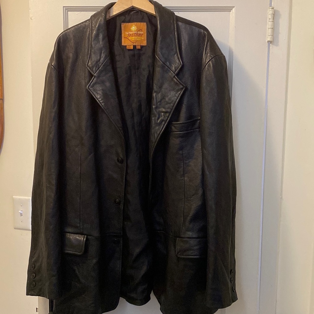 Mens black leather blazer size XXL Tall